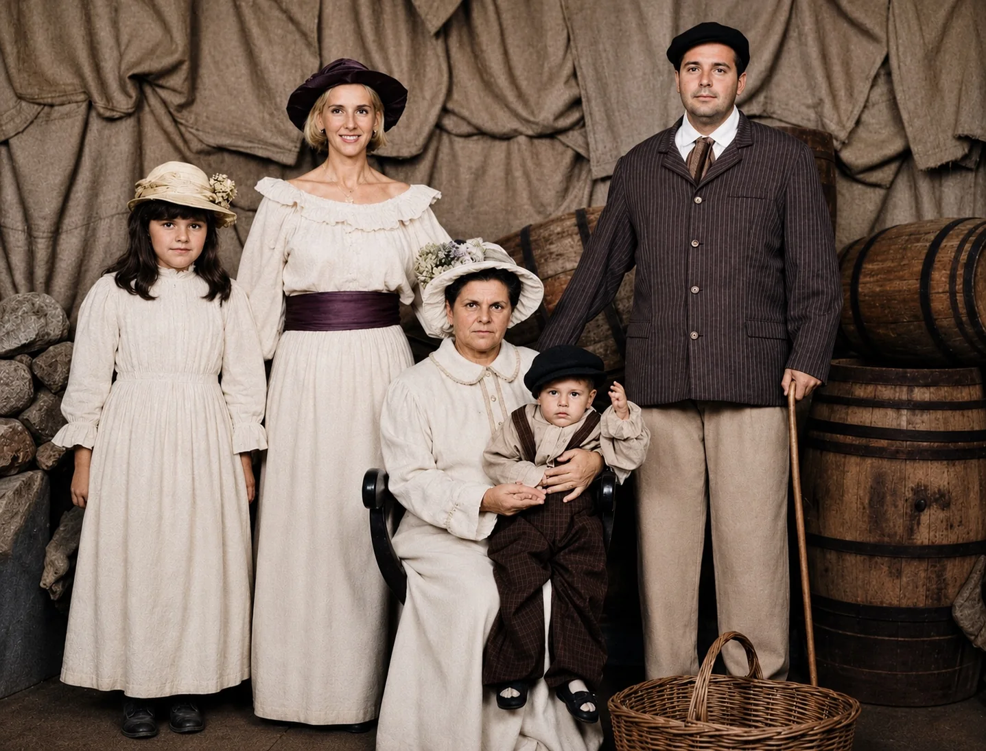 Composição familiar em trajes antigos