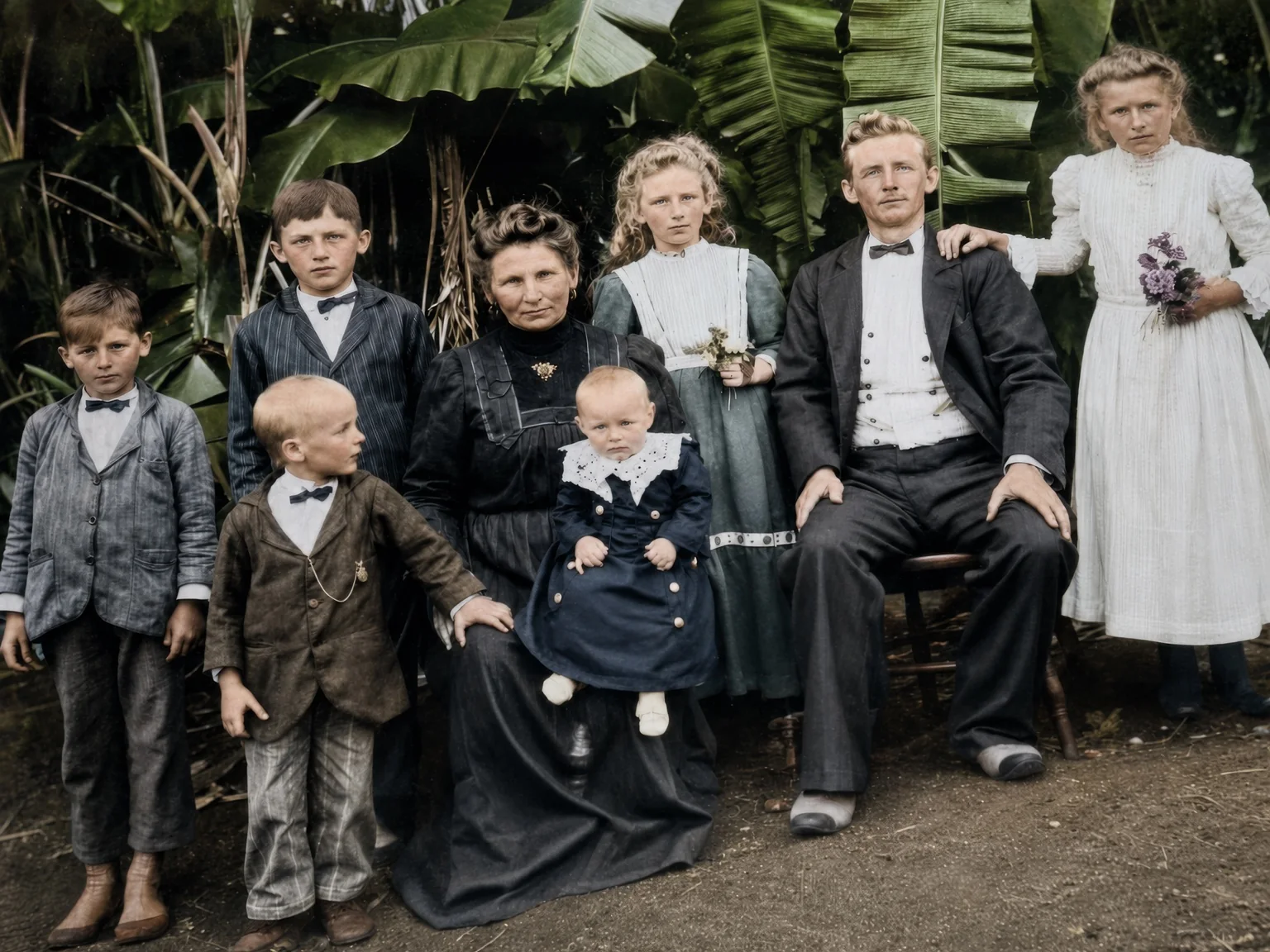 Foto restaurada e colorida da mesma família